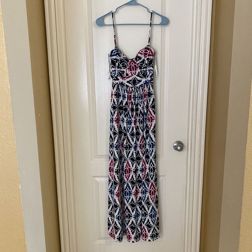 Ann Taylor Dress Womens Size 2 Maxi Ikat Convertible Strapless Spaghetti Strap